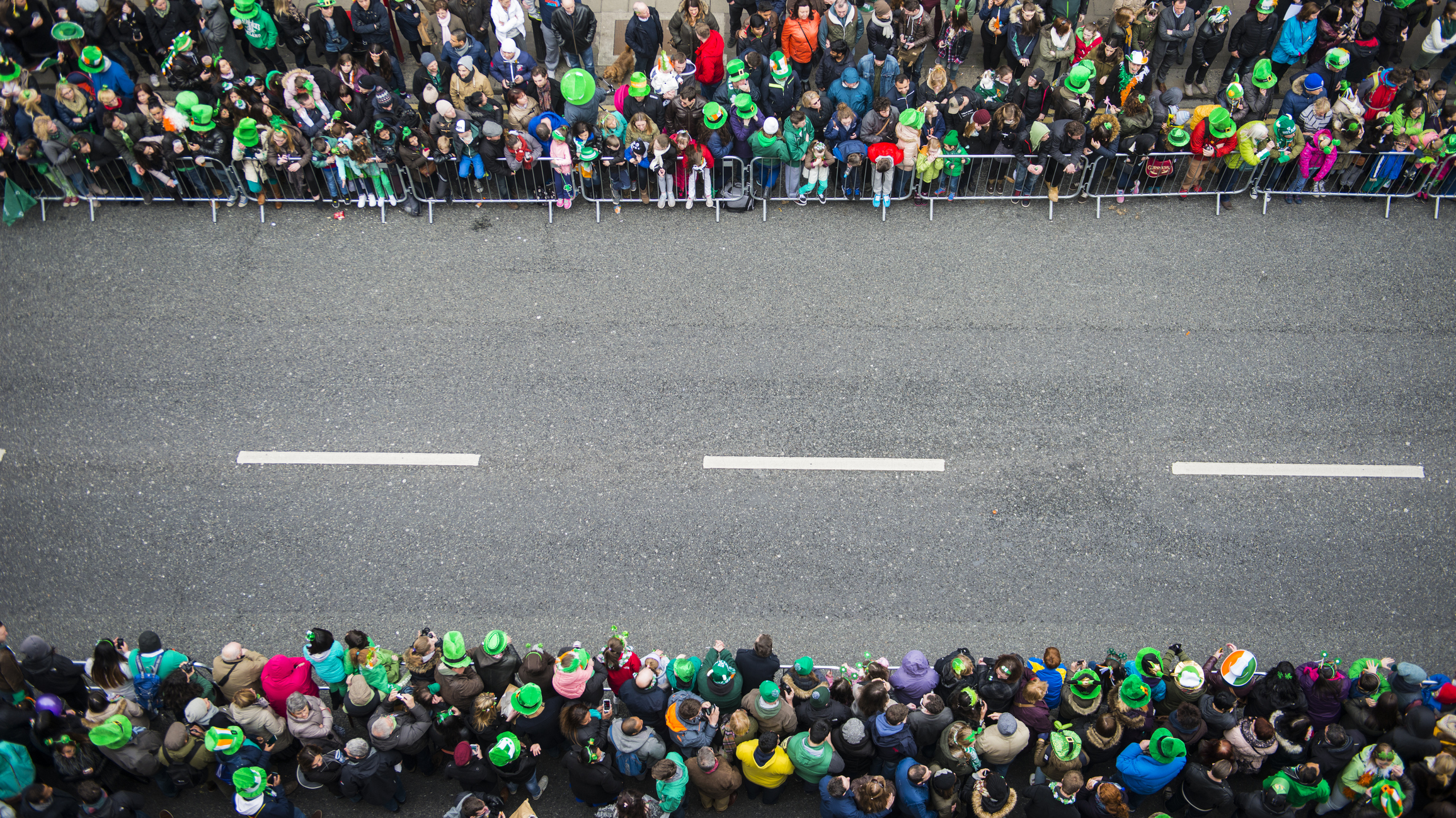 Crowds awaiting the beginning of the St. Patrick's Day Parade
